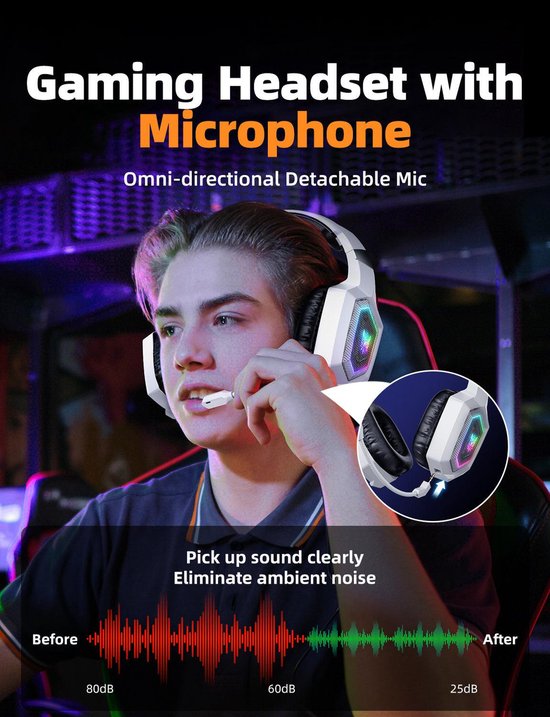 Onikuma GT806 Headset - Bedraad - draadloos - Hoofdband - Gamen - Bluetooth - Wit