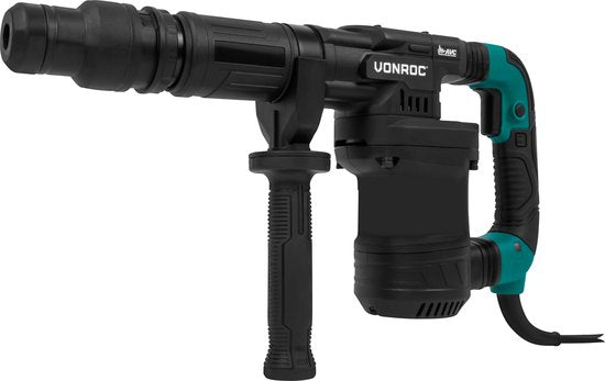 VONROC PRO Breekhamer 1200W - 6kg – slagkracht: 14 Joule – impactsnelheid: 3100 p/m – 5 meter kabel - Incl. zij-handgreep, puntbeitel, platte beitel en tube smeervet