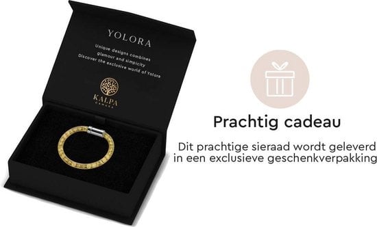 Yolora Dames Mesh Armband - Kalpa Camaka Kristallen - Goudkleurig - Vrouwen Armband Goud - Sieraden - Luxe Giftbox - Geschenkdoos - Cadeau doos - Exclusieve Geschenkverpakking - Mooie Cadeauverpakking - Moederdag Cadeautje