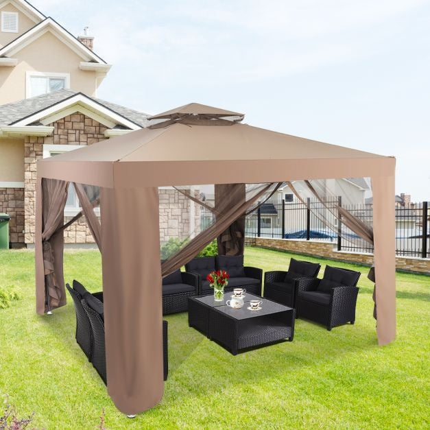 Tuinpaviljoen - Vouwpaviljoen - Paviljoen - Partytent - Gazebo - 3,25x3,25cm - 4 Mesh zijwanden - Cremewit