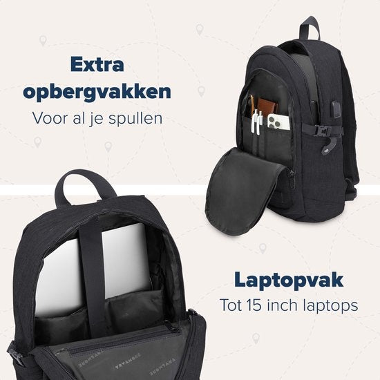 TRVLMORE Rugzak - 25L - 15,6 inch - Laptop Rugtas - Schooltas - Unisex - Spatwaterdicht Zwart