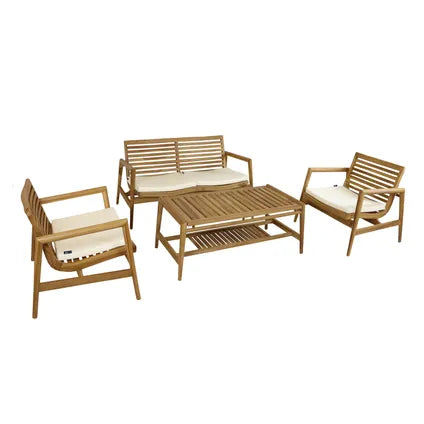 AXI June Teakhouten Loungeset - Natureel/Crème - 4-delig