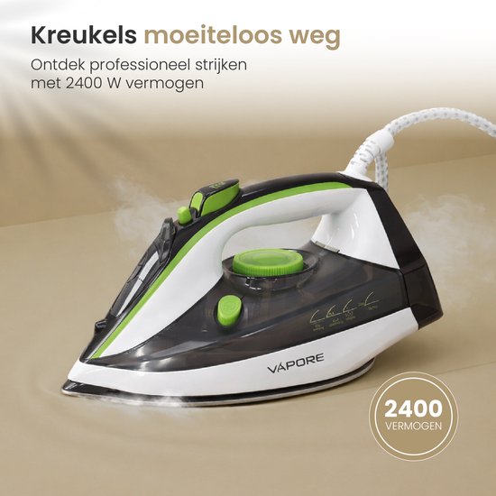 Vapore Stoomstrijkijzer – Voorzien Van Keramische Zoolplaat En Zelfreinigend Systeem En Anti-druppelfunctie – Voor Kleding En Textiel – Blauw Kunststof En Keramiek – Vierentwintighonderd Watt
