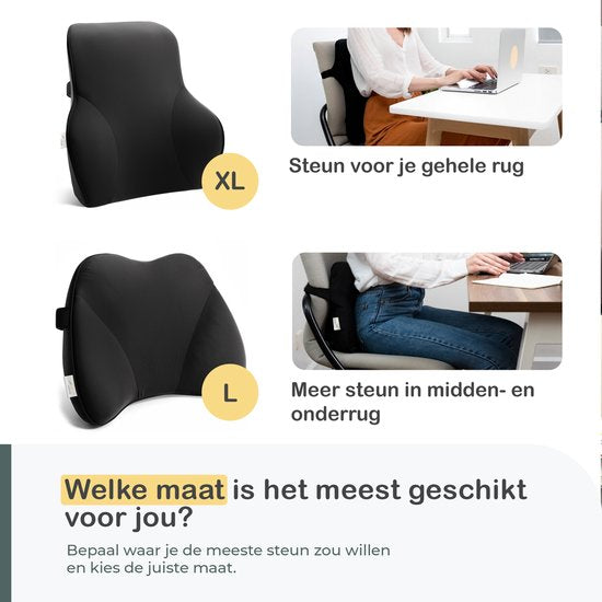COMFYCENTRE® Ergonomische Rugsteun XL Auto & Bureaustoel - Rugkussen Onderrug en Schouders - Lendensteun Auto - Rugsteunen - Traagschuim - Beter zitten