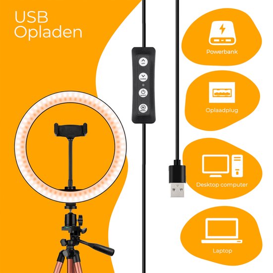 Studio ME Ringlamp met Statief - 10 inch / 26 cm - Ring Light - Rosegoud - Tiktok Lamp - Ringlight met Statief - 30 Lichtstanden - Ring Lamp - Incl. Afstandsbediening & Mini Tripod - Ringlampen