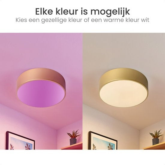 Gologi Slimme Plafondlamp – Plafondlampen – LED RGB – Plafonniere – Industrieel – Slaapkamer & Woonkamer – Ø 30cm – Goud