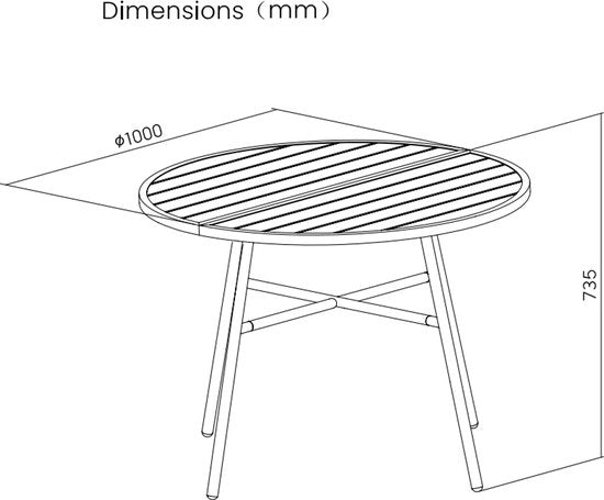 VDD – Tuintafel – Buitentafel – Ronde tafel – Aluminium – 100 x 73,5cm