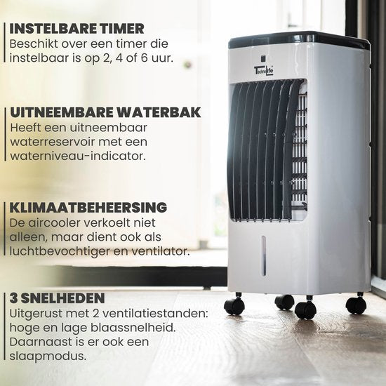 Technolife TL-2701 Aircooler met Afstandsbediening en Timer - 3.5L - Wit/Zwart