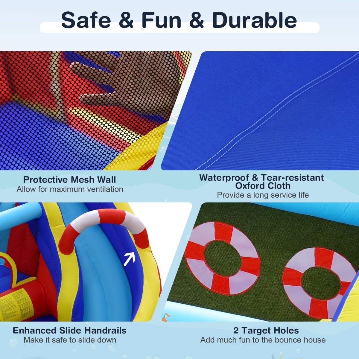 Coast Opblaasbaar Speelkasteel Piratenschip - 5-in-1 Waterpark met Glijbaan en Klimwand - Inclusief Waterpistool en Ventilator - 360 x 290 x 200 cm