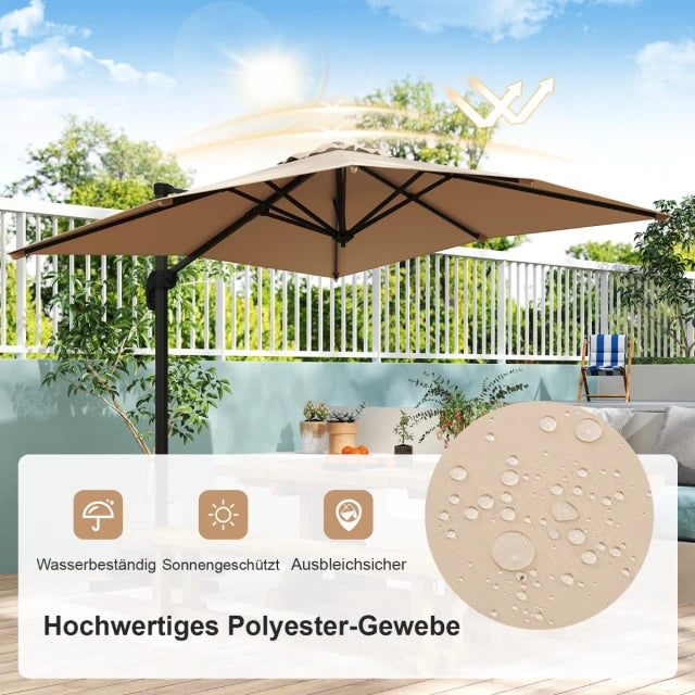 Coast Zweefparasol - 250 x 250 cm - Kantelbaar - 360° Draaibaar - Aluminium - Beige