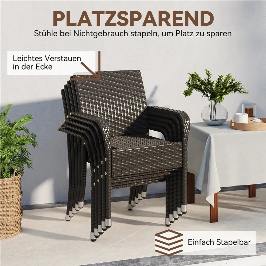 Yaheetech Tuinstoelen - 2 Stuks - Rotan - Stapelbaar - Met Armleuningen - Verstelbare Voeten - Bruin