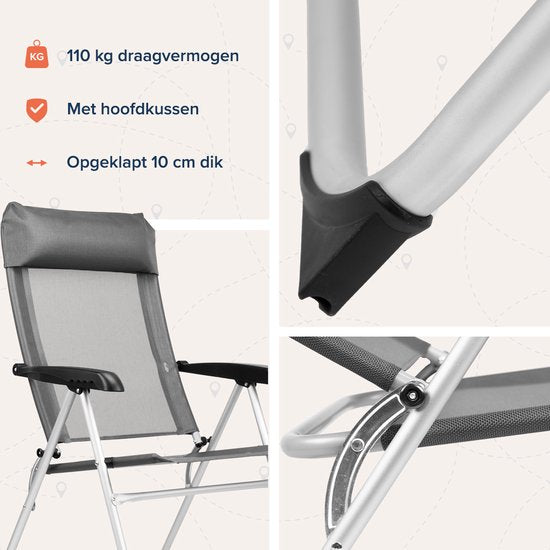 TRVLMORE inklapbaar Kampeerstoel – Verstelbare – 110 kg Draagvermogen – 44 x 40 x 10 cm – Grijs