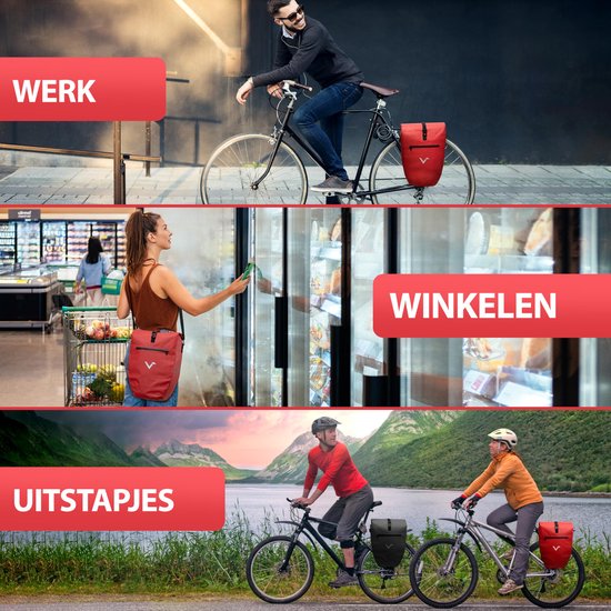 Valkental - ValkBasic 28L - Rood - Grote en waterdichte bagagedragertas - fietstas voor bagagedrager met reflectoren