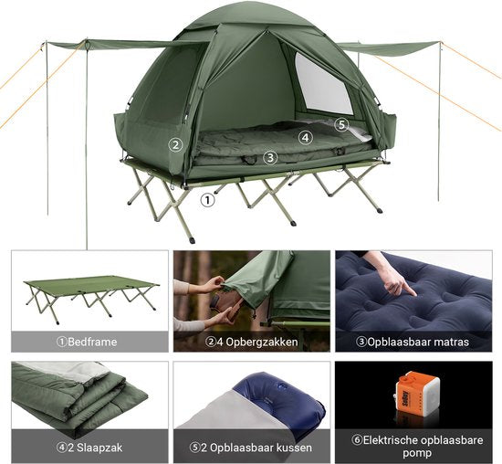 SoBuy OGS32-II-L-GR Opblaasbare Camping Tent - Donkergroen Textiel 193x145cm