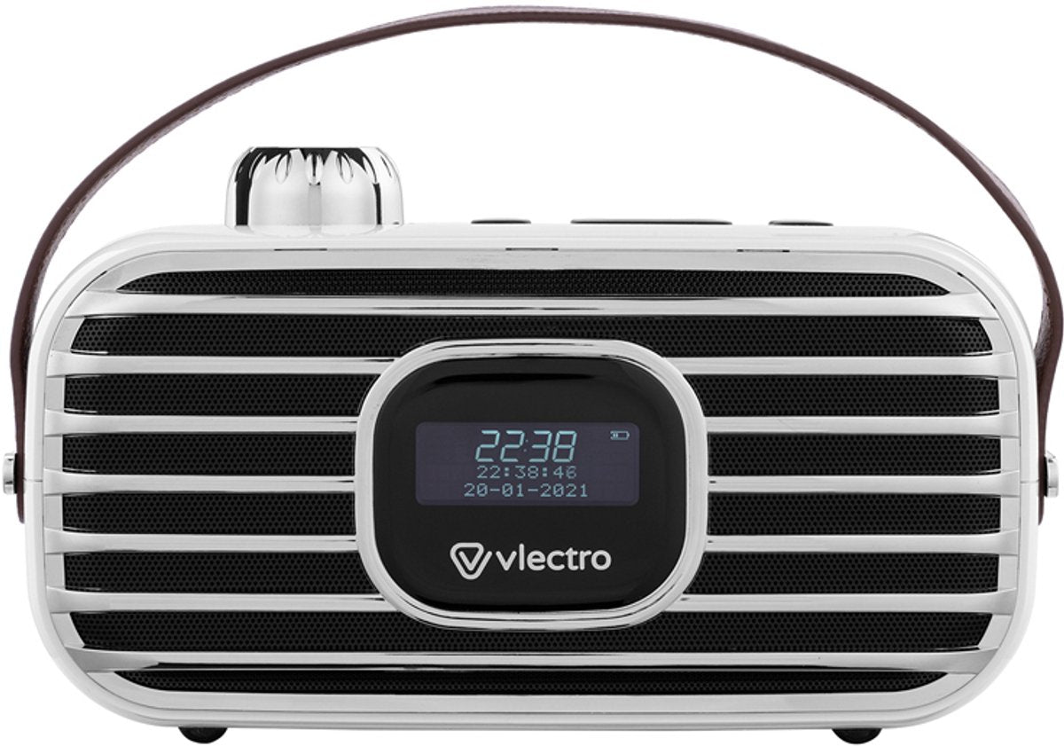 Vlectro Retro DAB+ Radio met Bluetooth - Compact Design - 12u Accuduur - Inclusief Alarmklok