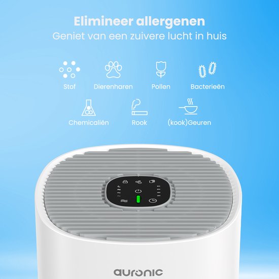 Auronic Luchtreiniger Fresh - Met HEPA 13-filter - 225 m³/u - 45 m² - Koolstoffilter - 3 Standen - Air Purifier - Wit
