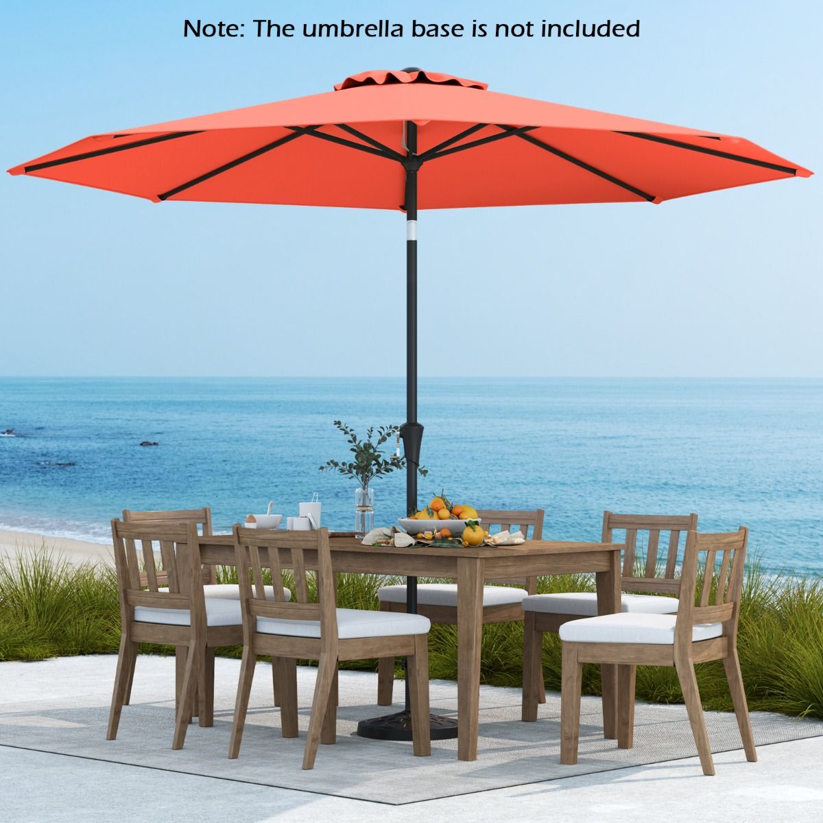Coast 303x253 cm Terrasparasol Oranje – Kantelbare Parasol met Zwengel en 8 Baleinen voor Tuin, Terras en Zwembad