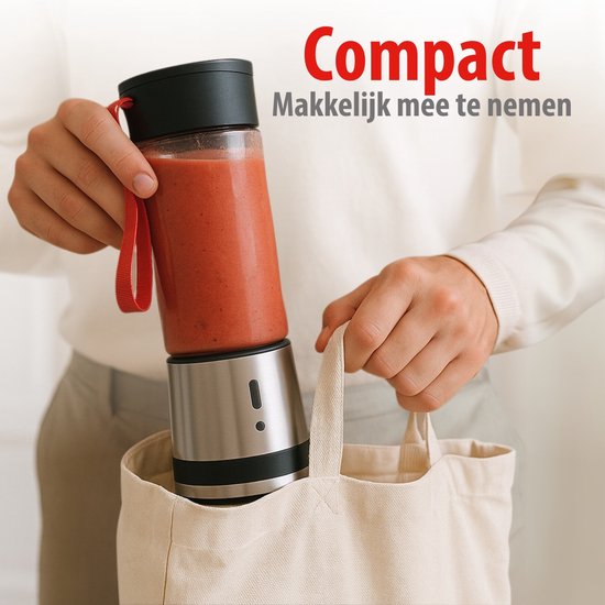 alpina Portable Blender 300ml - USB Oplaadbare Mini Smoothiemaker - Draagbare Smoothie Maker 125W - RVS Keukenmixer met 1 Snelheid - Zilver