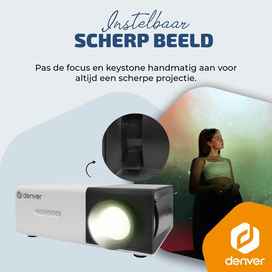 Denver Mini Beamer - Full HD 1920*1080P - 30 ANSI Lumen - Projector - Thuisbioscoop - HDMI - USB-C - PR1000