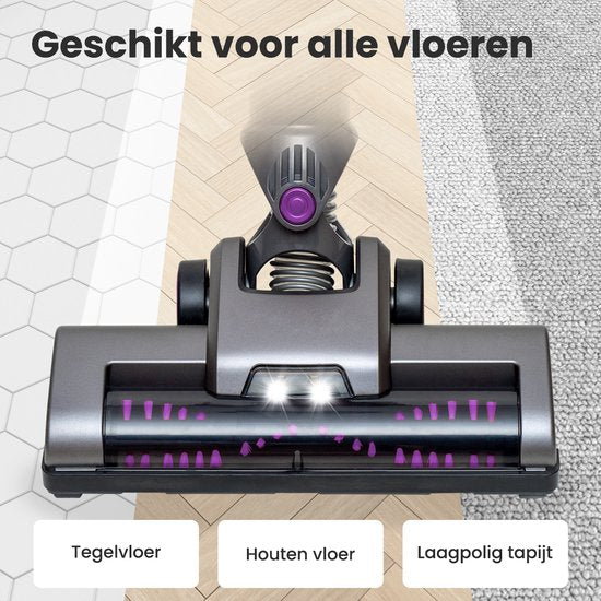 Auronic Steelstofzuiger Draadloos - Zonder Zak - Op Accu - 4-in-1 - 160W - Stofzuiger - Paars/Grijs
