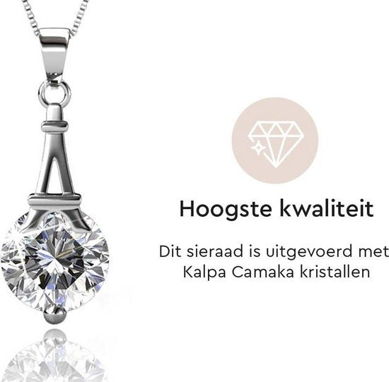 Yolora Dames Ketting met Kalpa Camaka Kristallen Hanger - Zilver kleurig - 18K Witgoud Verguld - Cadeauverpakking - Moederdag Cadeautje