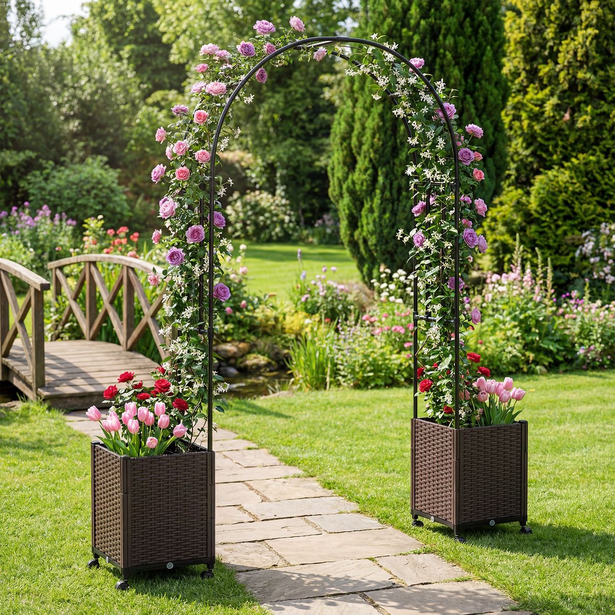 Coast Tuinboog met plantenbakken - zelfbewateringssysteem - modulair ontwerp - zwart - 230 cm