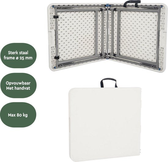 BRASQ Vouwtafel Wit - 120x60x74cm - Campingtafel - Klaptafel - Inklapbaar - Weerbestendig