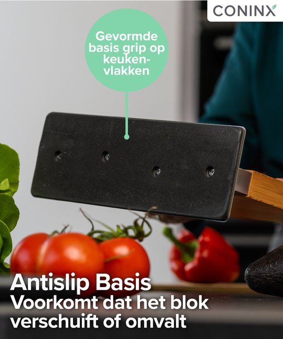 Coninx Vertico Messenblok Magnetisch - Messenmagneet met messenslijper - RVS Voet - Magneet Tweezijdig - Messenblok zonder messen - RVS / Acaciahout