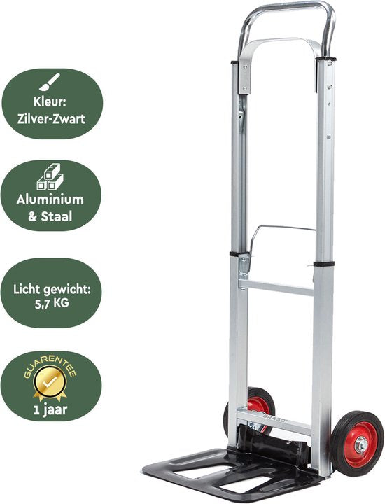 BRASQ Steekwagen opvouwbaar Staal - 90 KG Draagvermogen - Transportwagen - Plateauwagen - Steekkar - Trolley