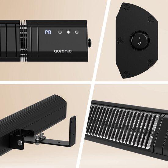 Auronic Terrasverwarmer - Infrarood Verwarming - Touch Display - 15m2 - Elektrisch - 2500W - Afstandsbediening - 9 Standen - Zwart