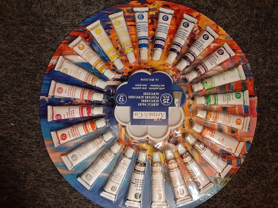 Artist & Co Acrylverf Schilderspaletb - 25 Kleuren - op waterbasis - Multikleur
