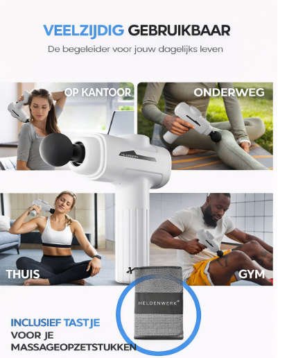 Heldenwerk Massagepistool – 6 opzetstukken, 3200 omw/min, USB-C, spiermassageapparaat – wit
