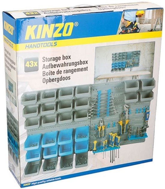Kinzo Gereedschapswand - 43-Delig: 2-Delig Gereedschapsbord, 28 Opbergbakjes, 10 Gereedschapshaken en 3x Gereedschapshouder