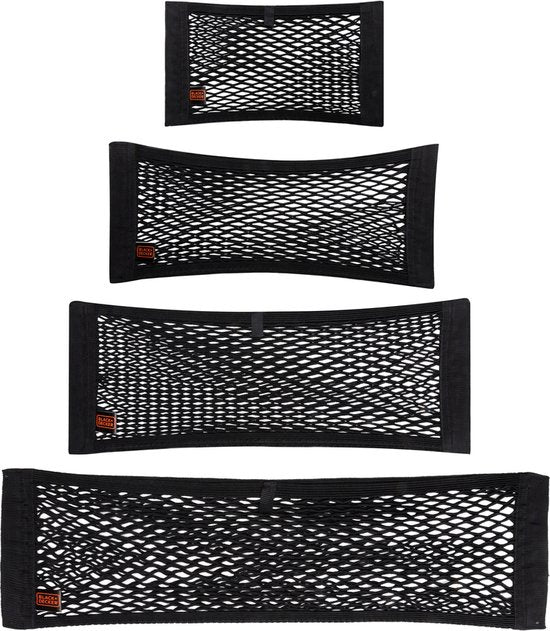 BLACK+DECKER Bagagenet Auto 4 Stuks - Opberging - 4 Verschillende Afmetingen - Zwart