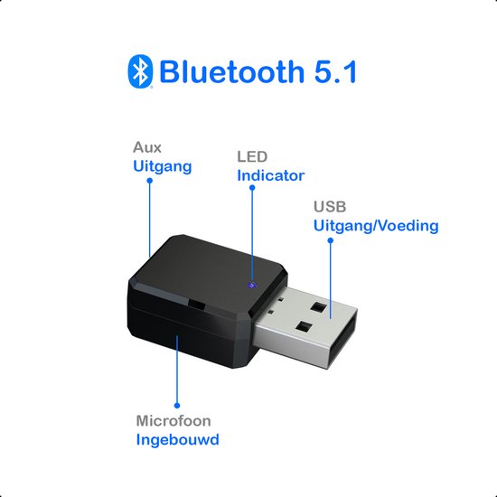 Tech Essentials Auto/Speaker Bluetooth Ontvanger - USB/AUX - Bluetooth 5.1 | Receiver - Transmitter - Audio - Microfoon