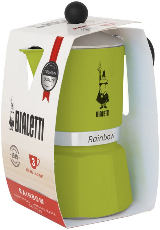 Bialetti Rainbow Percolator 1 Kops Groen – Espresso Maker – Aluminium – Italiaanse Koffiezetter – 60 ml