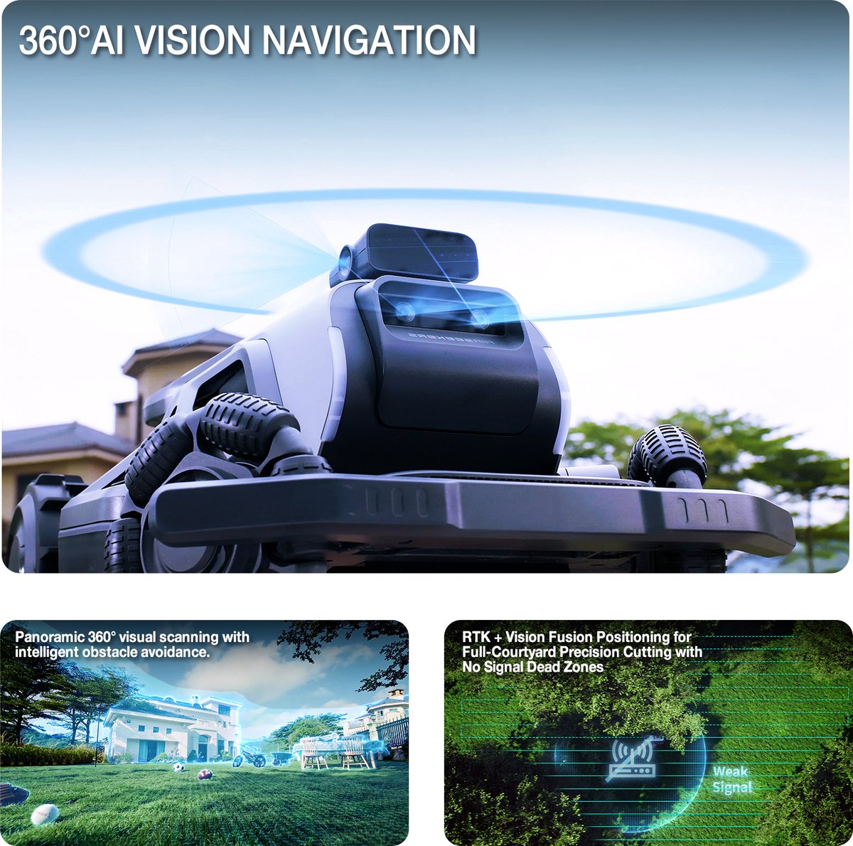 AIRSEEKERS Elektrische Grasmaaier - 360° AirVision veiligheidsnavigatie - Drie instelbare maaihoogtes -Voor Gazons tot ca. 2400 m²