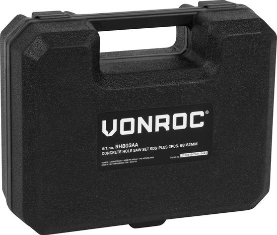 VONROC Gatenzaag set SDS-Plus – 2-delig – 68-82mm - Universeel – Incl. gatenboor, centreerboor en SDS-plus adapter
