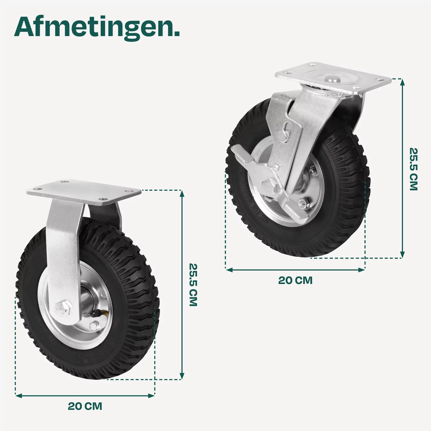 Wielen met luchtbanden - Set van 4 - Voor Plateauwagen TT503XX - Transportwielen - Comfortabel & Schokdempend