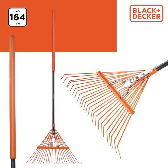 BLACK+DECKER Tuinhark BXGTTO7001 - 164 x 60 x 3 CM - Bladhark met Comfortabele Handgreep - Terugverende Hark - Oranje/Zwart