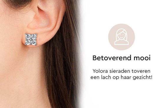 Yolora Dames Oorbellen met Kalpa Camaka Kristallen - Zilver kleurig - 18K Witgoud Verguld