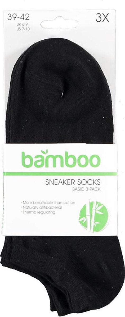 Apollo Bamboe Sneakersokken - 3 Paar - Naadloos - Maat 39–42 - Zwart