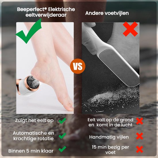 Beeperfect® Elektrische Eeltverwijderaar met Stofzuigsysteem - Voetvijl - Eeltvijl - IPX7 Waterdicht - Inclusief 6 Eeltschijven - Gratis pedicure set