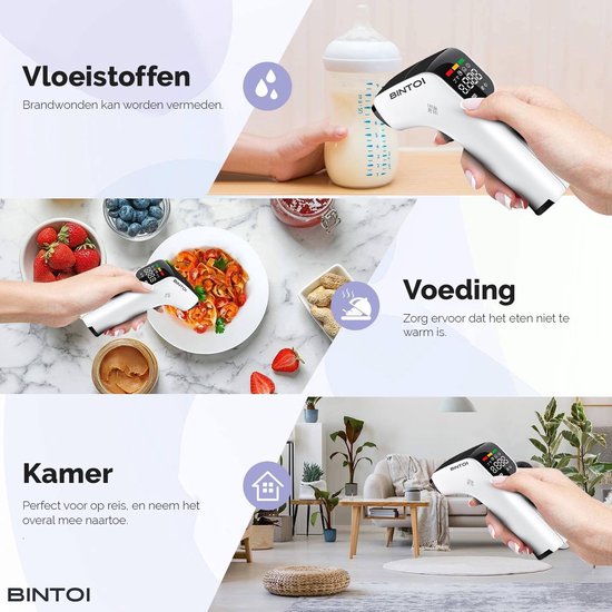 Bintoi® Thermometer voorhoofd - Temperatuurmeter - Thermometer lichaam – Oorthermometer - Koortsthermometer voor volwassenen en baby's - Instant meting in 1 seconde - Makkelijk te lezen in het donker - Incl. batterijen