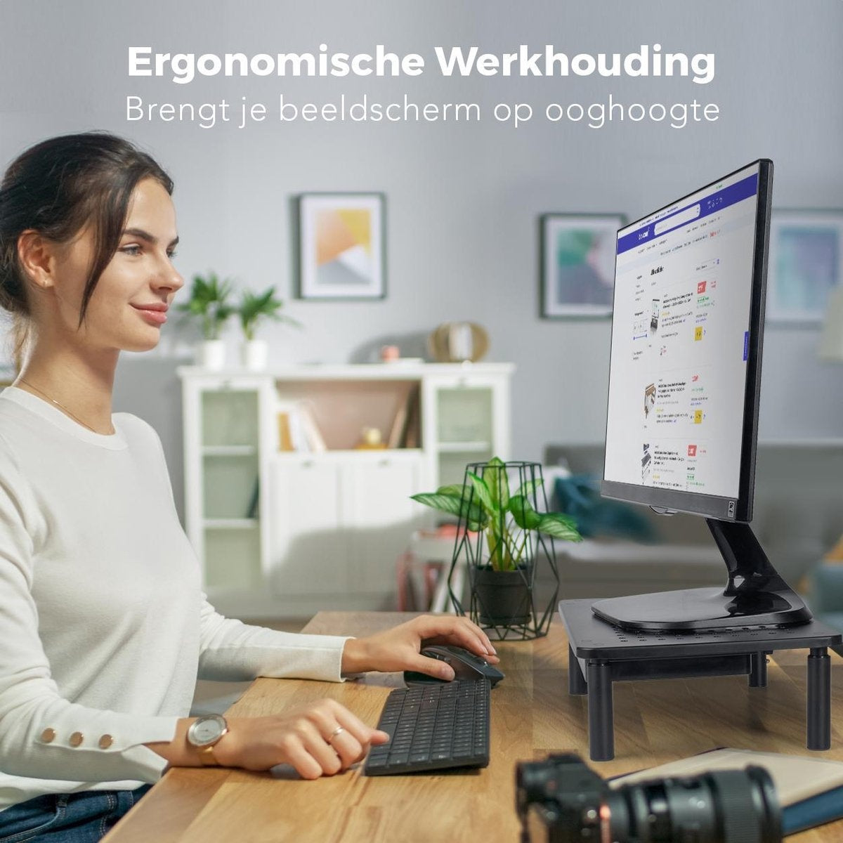 Auronic Monitorstandaard - Monitor Verhoger - Beeldscherm Verhoger - 2 Stuks - Verstelbaar - 37 x 23,5 x 10 cm - Metaal - Zwart
