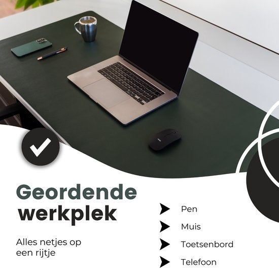 WURK Professionele Bureau Onderlegger Kunstleer Bureau Organizer Bureau Accessoires Inclusief Kabel Clip Muismat XXL - 120x60 Groen