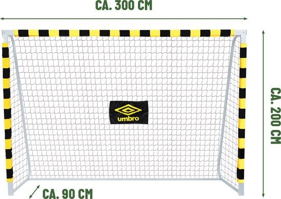 Umbro Voetbaldoel - Voetbal Goal 300 x 200 x 90 cm - Voetbalgoal Groot - Buitenspeelgoed voor Kinderen en Volwassenen - Snelle Montage - Voetbal Training Doel - Metaal - Zwart/ Geel