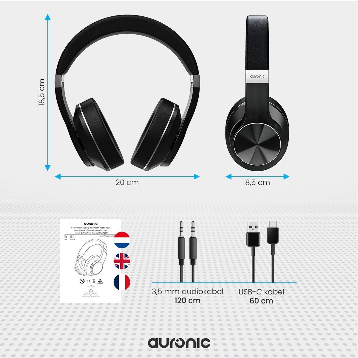 Auronic QuietSound Bluetooth Koptelefoon - Draadloos - Over-ear Hoofdtelefoon - Active Noise Cancelling - Zwart