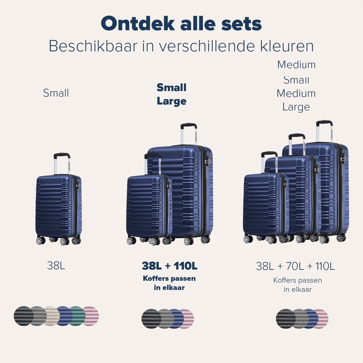 TRVLMORE Kofferset - 2 Delig - 38L Handbagage + 110L Ruimbagage - Donkerblauw