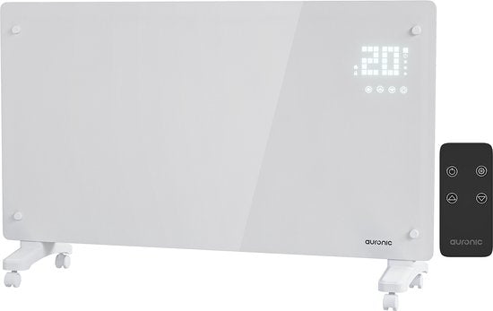 Auronic Elektrische Kachel – Convectorkachel met Thermostaat en Afstandsbediening - Paneelverwarming - tot 30 m² - 2500W Heater - Wit